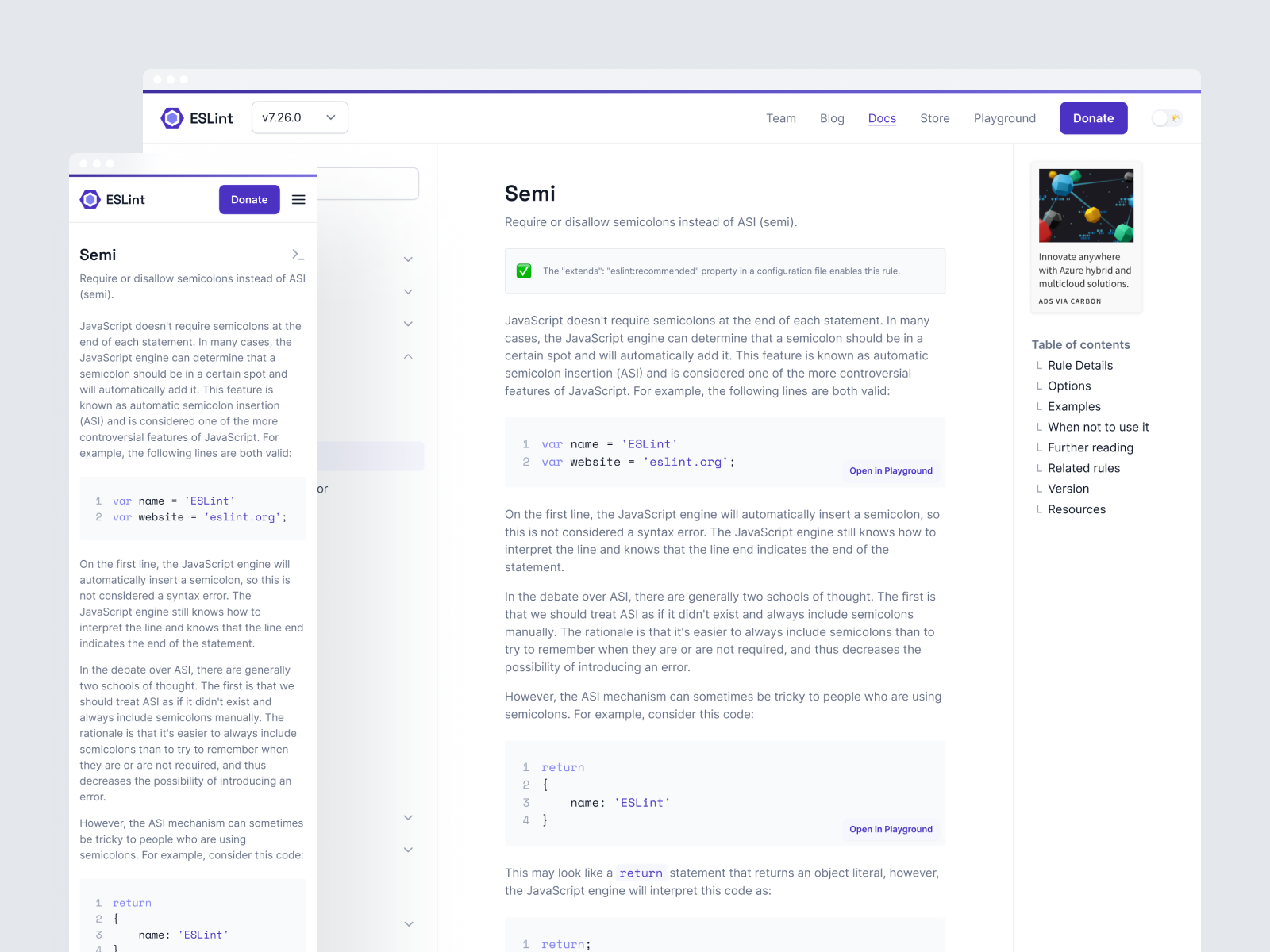 A mockup of the new ESLint Docs design